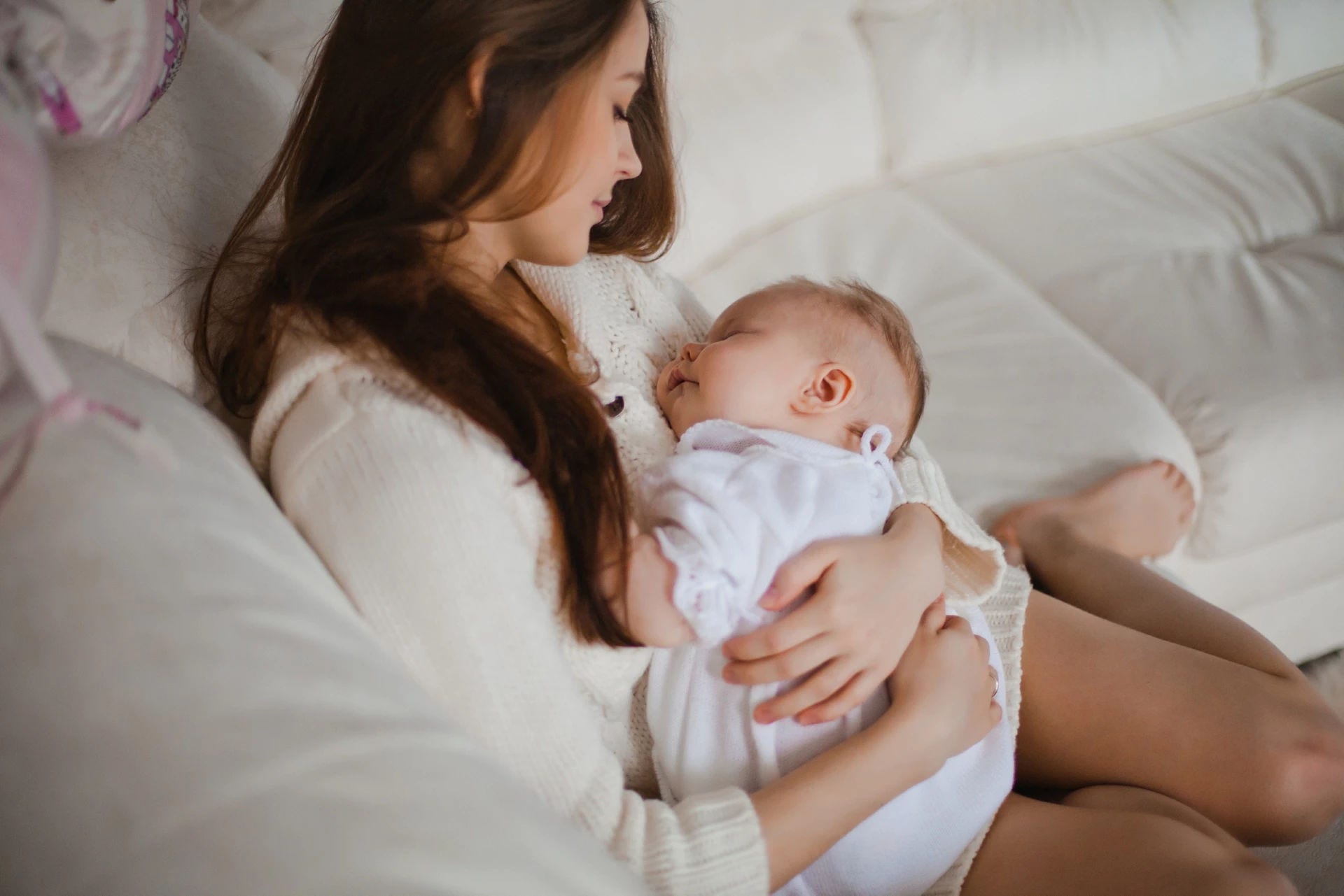 Woman baby sofa